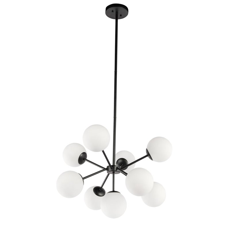 Living District Jupiter 9-Light Mid-Century Metal Pendant in Black and White