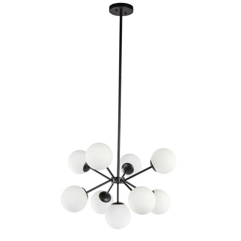 Living District Jupiter 9-Light Mid-Century Metal Pendant in Black and White