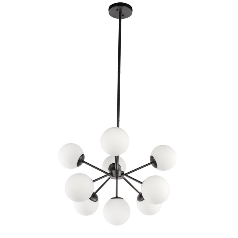 Living District Jupiter 9-Light Mid-Century Metal Pendant in Black and White