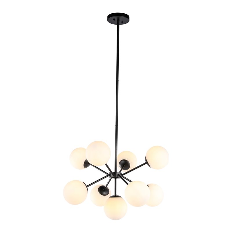 Living District Jupiter 9-Light Mid-Century Metal Pendant in Black and White