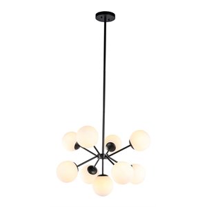 Living District Jupiter 9-Light Mid-Century Metal Pendant in Black and White