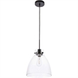 Living District Frey 1-Light Mid-Century Metal Pendant in Black and Clear Glass