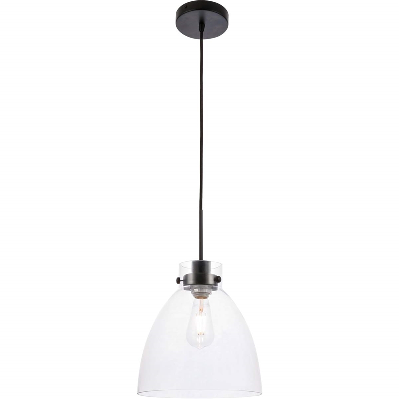 Living District Frey 1-Light Mid-Century Metal Pendant in Black and Clear Glass