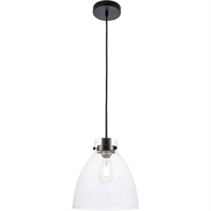 Living District Frey 1-Light Mid-Century Metal Pendant in Black and Clear Glass