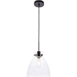 Living District Frey 1-Light Mid-Century Metal Pendant in Black and Clear Glass
