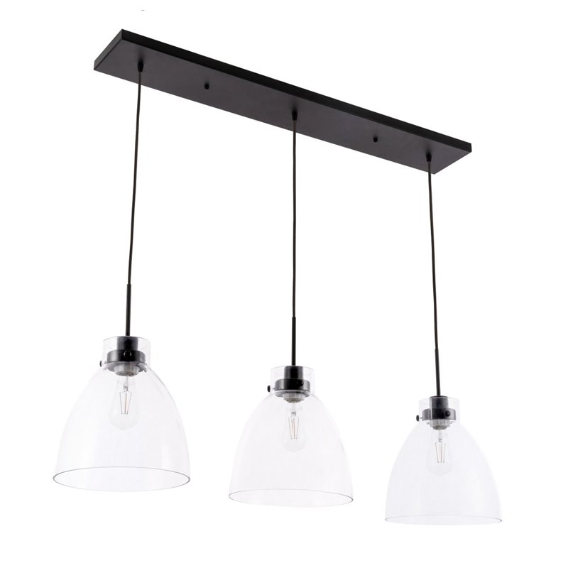 Living District Frey 3-Light Mid-Century Metal Pendant in Black and Clear