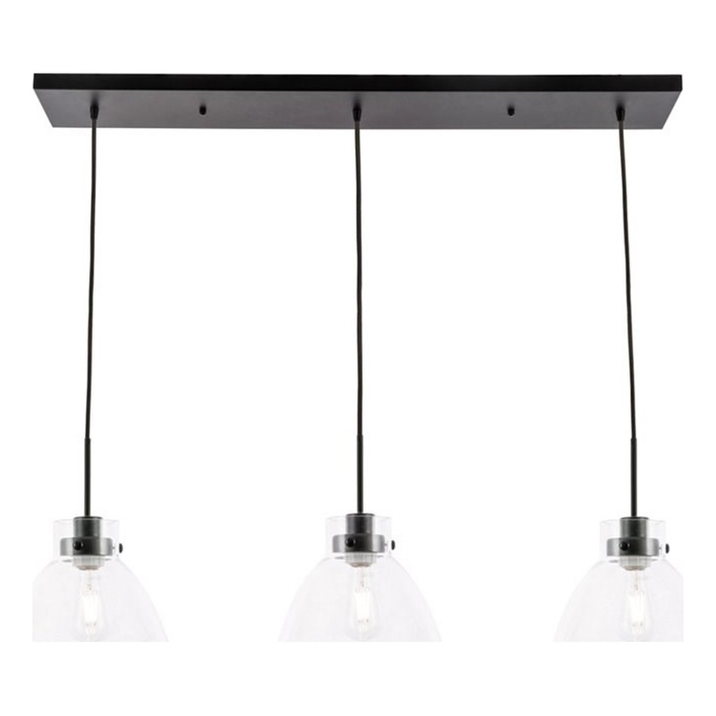Living District Frey 3-Light Mid-Century Metal Pendant in Black and Clear