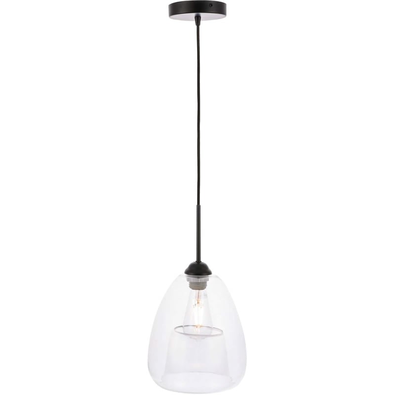 Living District Kason 1-Light Mid-Century Metal Pendant in Black and Clear Glass