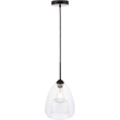 Living District Kason 1-Light Mid-Century Metal Pendant in Black and Clear Glass