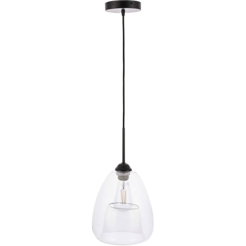 Living District Kason 1-Light Mid-Century Metal Pendant in Black and Clear Glass
