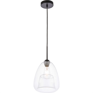 Living District Kason 1-Light Mid-Century Metal Pendant in Black and Clear Glass