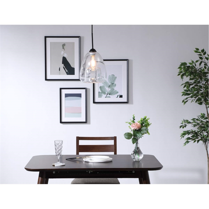 Living District Kason 1-Light Mid-Century Metal Pendant in Black and Clear Glass