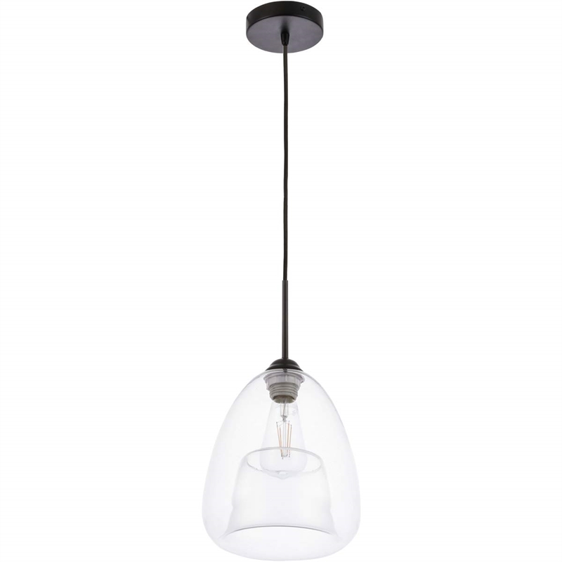Living District Kason 1-Light Mid-Century Metal Pendant in Black and Clear Glass
