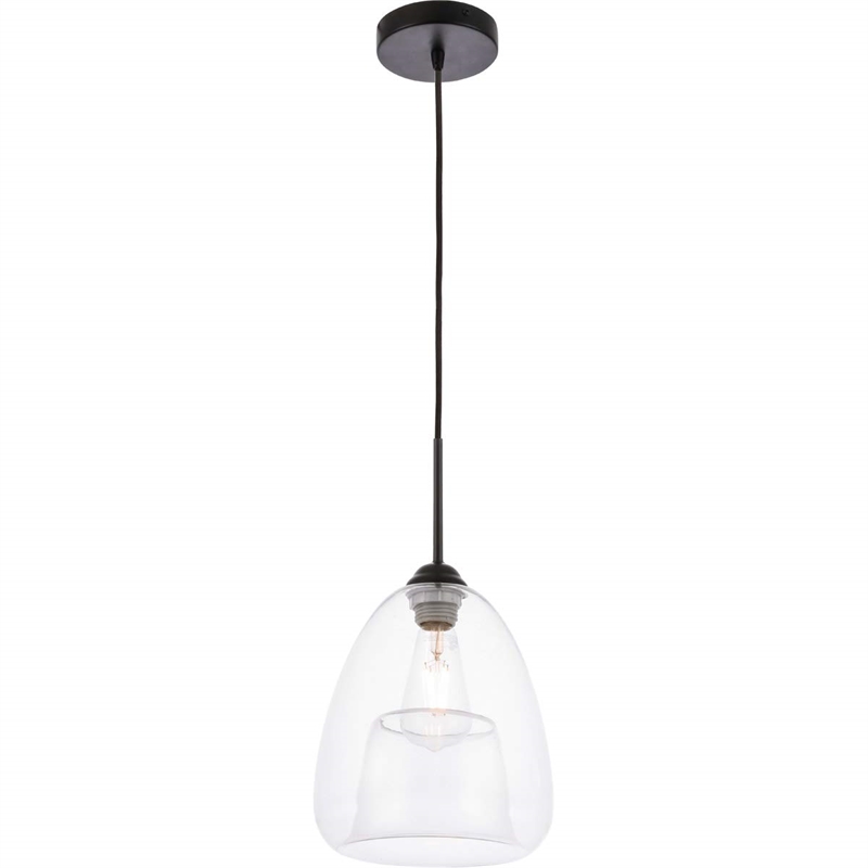 Living District Kason 1-Light Mid-Century Metal Pendant in Black and Clear Glass