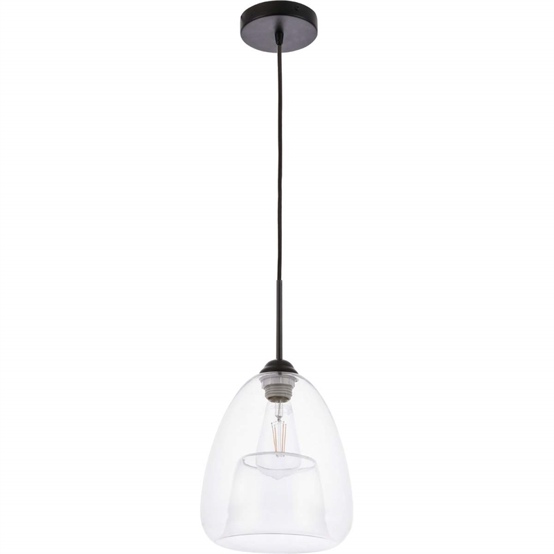 Living District Kason 1-Light Mid-Century Metal Pendant in Black and Clear Glass
