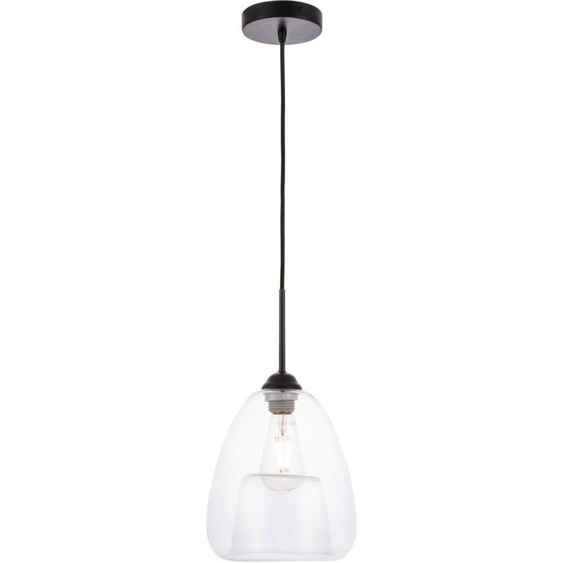 Living District Kason 1-Light Mid-Century Metal Pendant in Black and Clear Glass