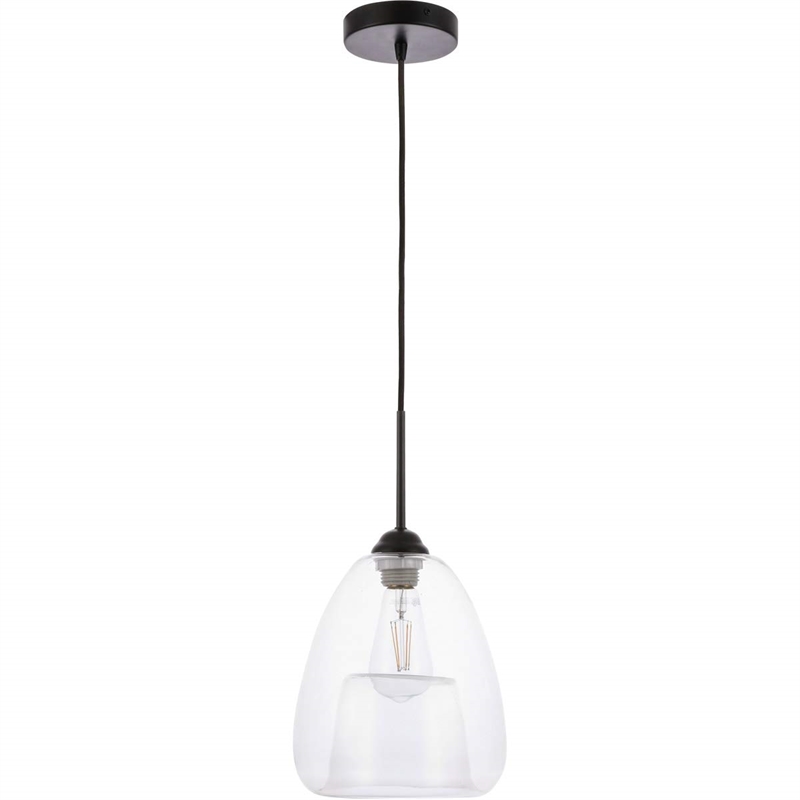 Living District Kason 1-Light Mid-Century Metal Pendant in Black and Clear Glass