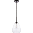 Living District Kason 1-Light Mid-Century Metal Pendant in Black and Clear Glass
