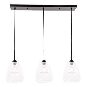 Living District Kason 3-Light Mid-Century Metal Pendant in Black and Clear