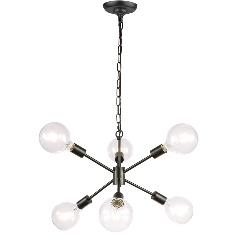 Living District Nolan 6-Light Mid-Century Metal Pendant in Black