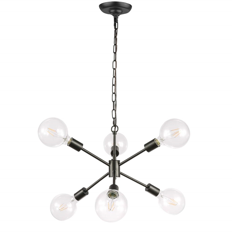Living District Nolan 6-Light Mid-Century Metal Pendant in Black