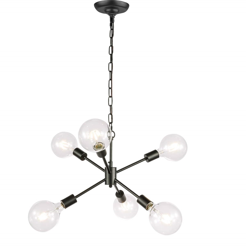 Living District Nolan 6-Light Mid-Century Metal Pendant in Black