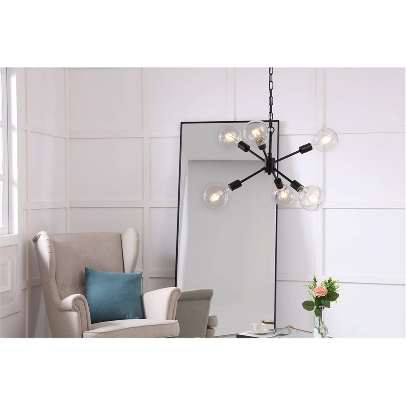 Living District Nolan 6-Light Mid-Century Metal Pendant in Black