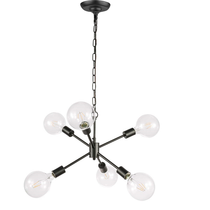 Living District Nolan 6-Light Mid-Century Metal Pendant in Black