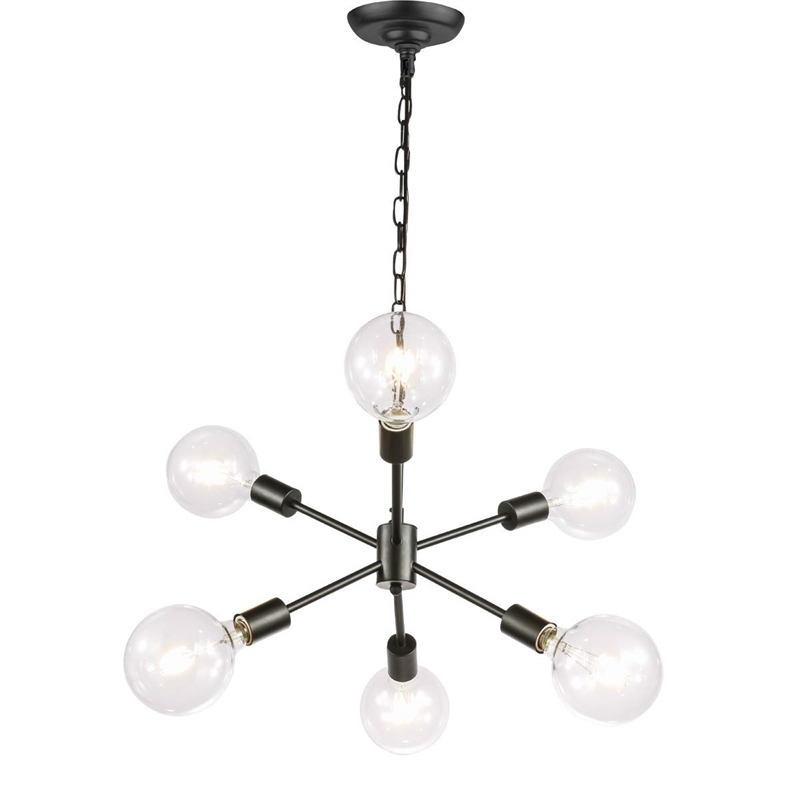 Living District Nolan 6-Light Mid-Century Metal Pendant in Black