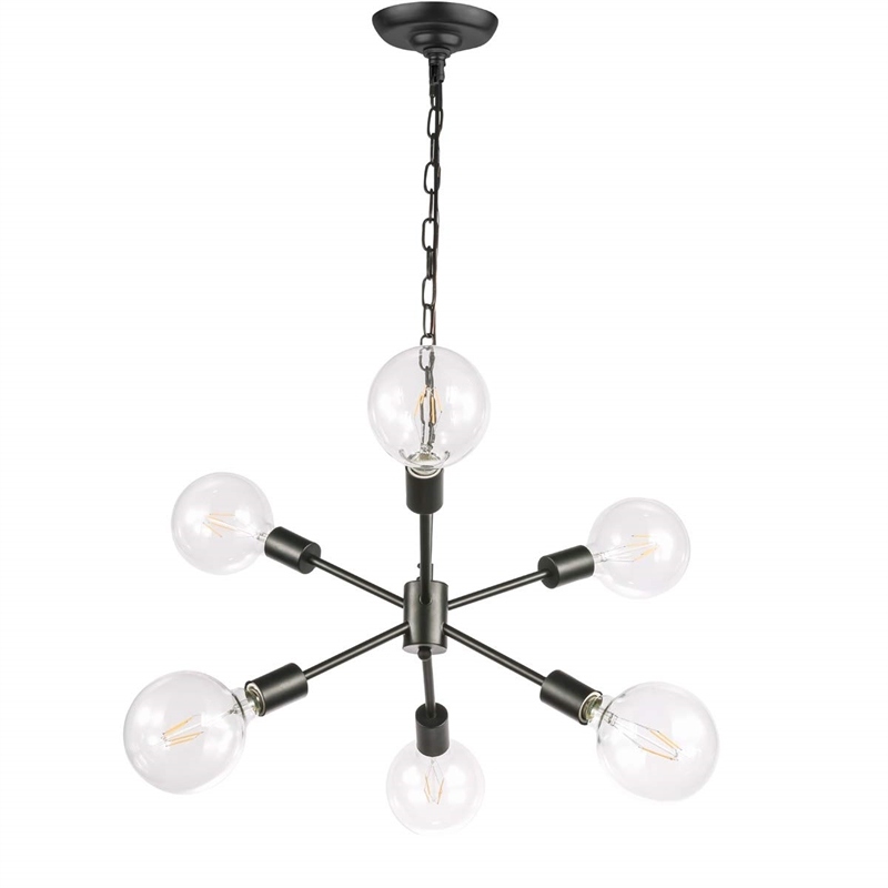 Living District Nolan 6-Light Mid-Century Metal Pendant in Black