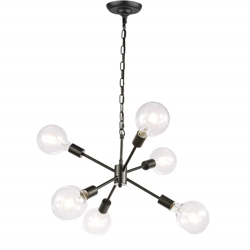 Living District Nolan 6-Light Mid-Century Metal Pendant in Black