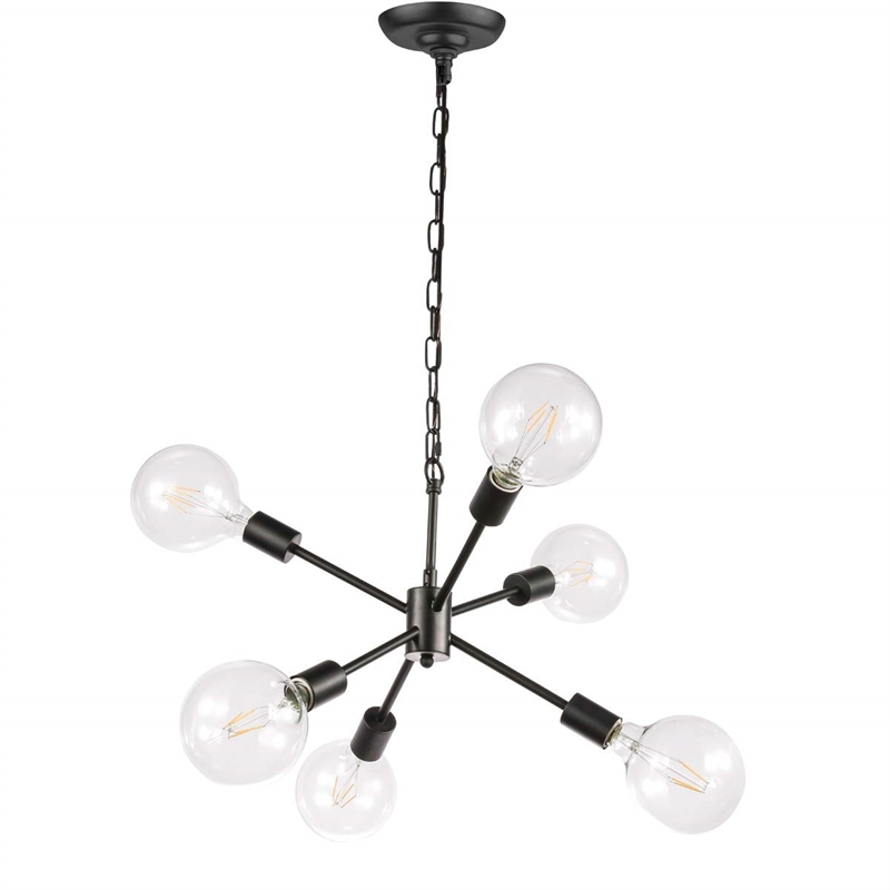 Living District Nolan 6-Light Mid-Century Metal Pendant in Black