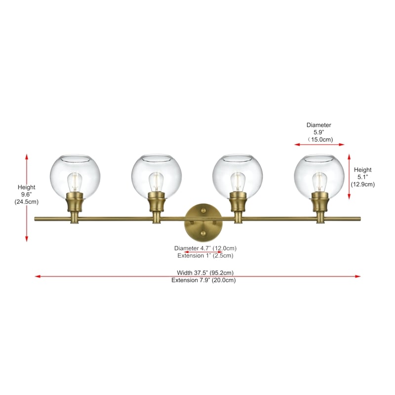Living District Collier 4-Light Metal Wall Sconce in Brass and Clear Glass