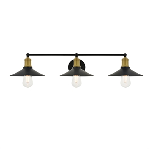 Living District Etude 3-Light Mid-Century Metal Wall Sconce in Brass and Black