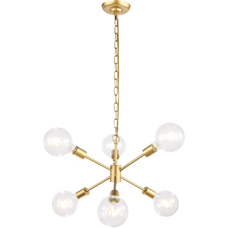 Living District Nolan 6-Light Mid-Century Metal Pendant in Brass