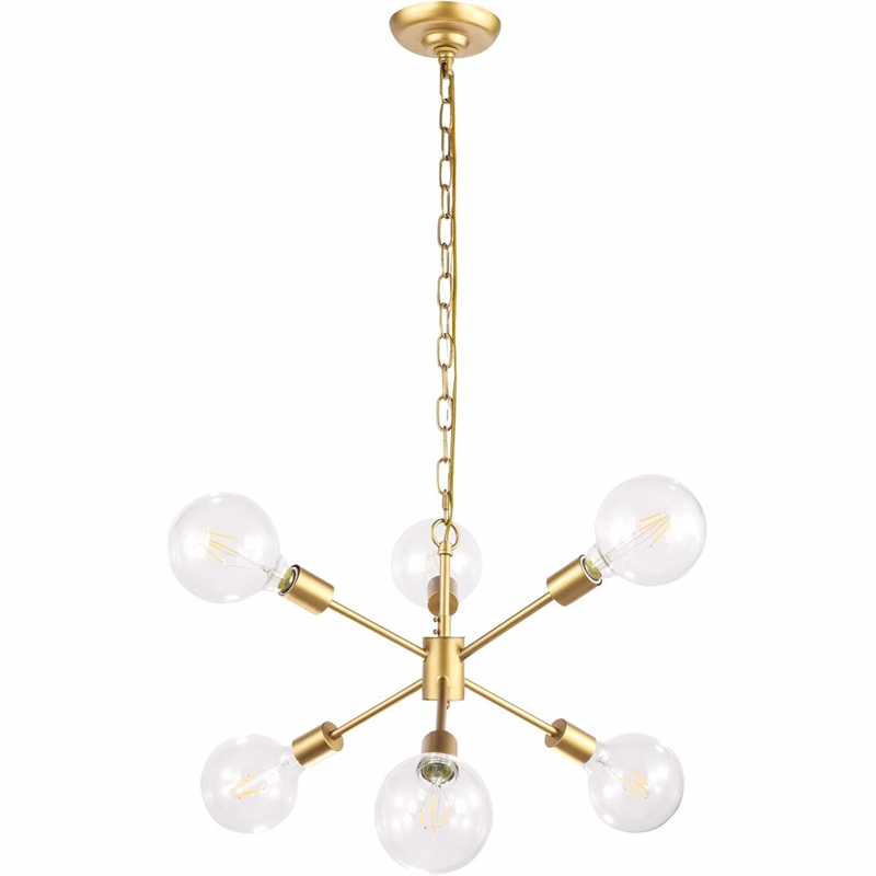 Living District Nolan 6-Light Mid-Century Metal Pendant in Brass