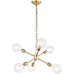 Living District Nolan 6-Light Mid-Century Metal Pendant in Brass