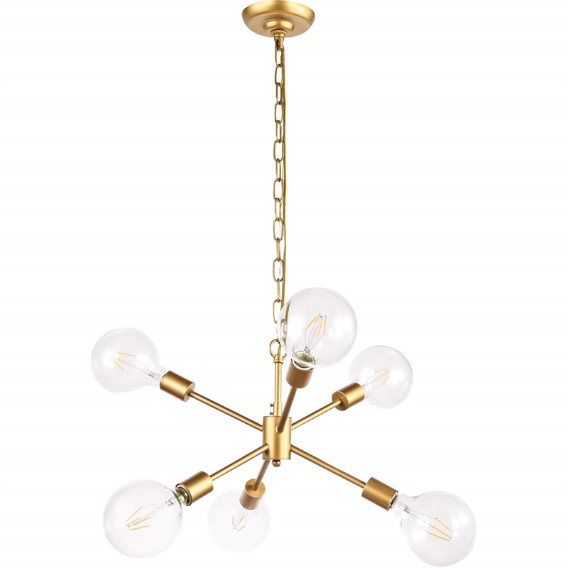 Living District Nolan 6-Light Mid-Century Metal Pendant in Brass