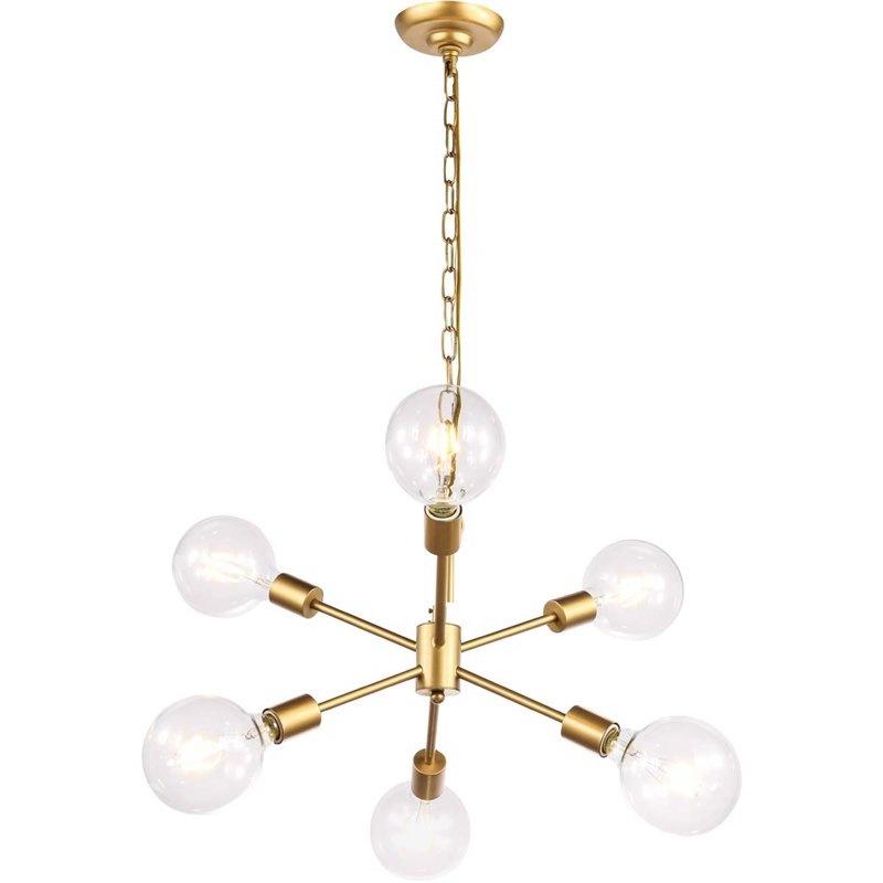 Living District Nolan 6-Light Mid-Century Metal Pendant in Brass
