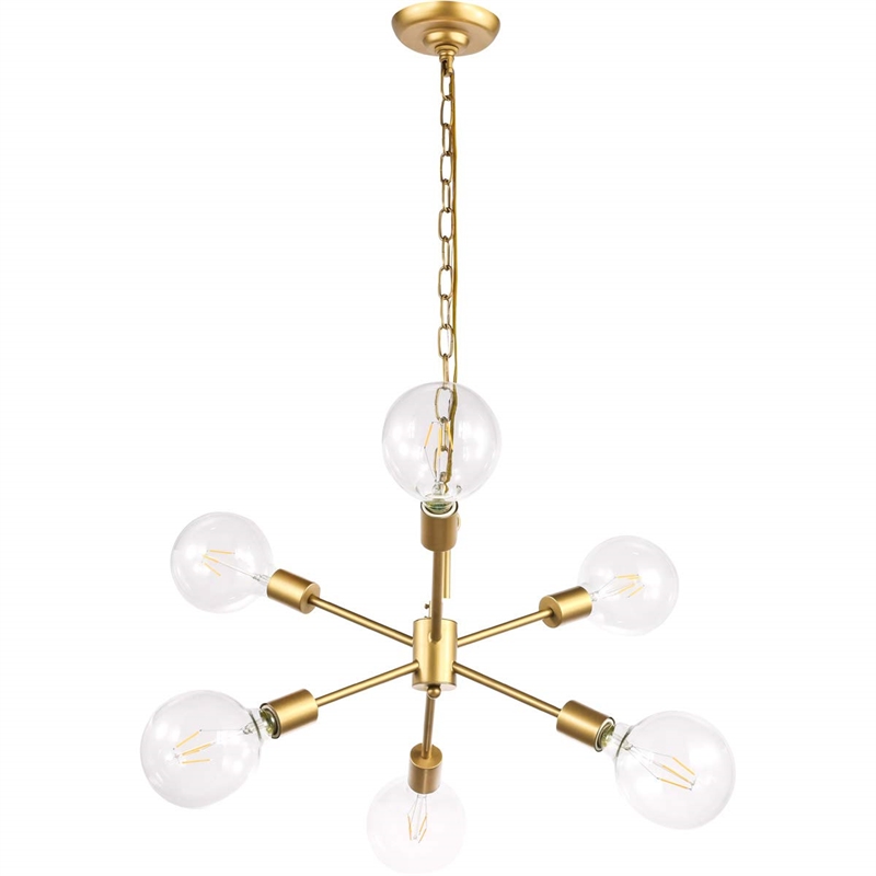 Living District Nolan 6-Light Mid-Century Metal Pendant in Brass