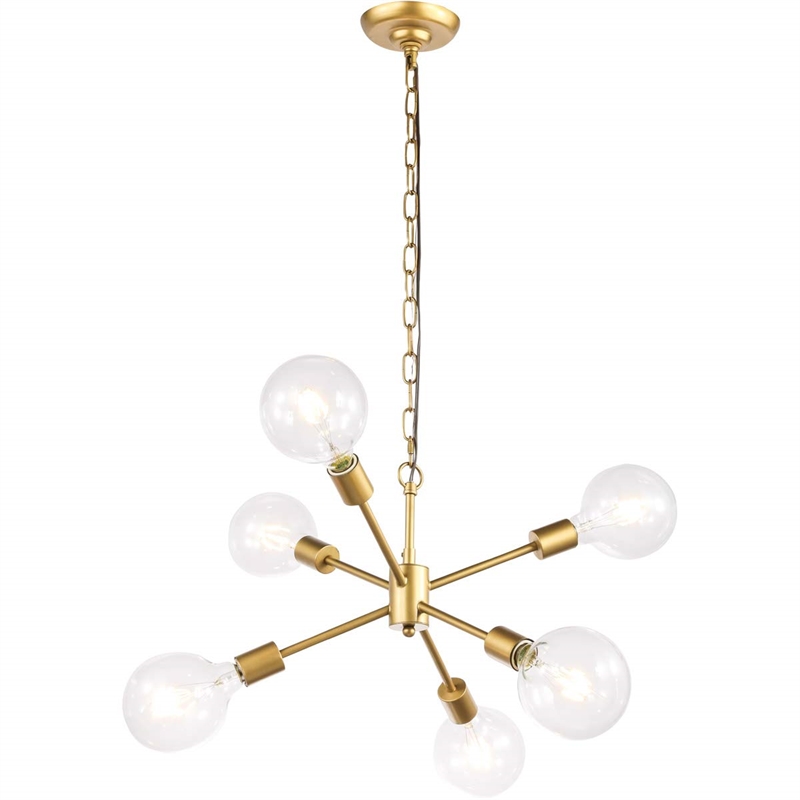 Living District Nolan 6-Light Mid-Century Metal Pendant in Brass