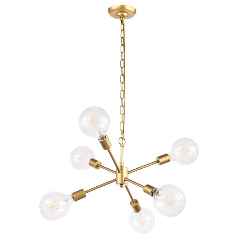 Living District Nolan 6-Light Mid-Century Metal Pendant in Brass