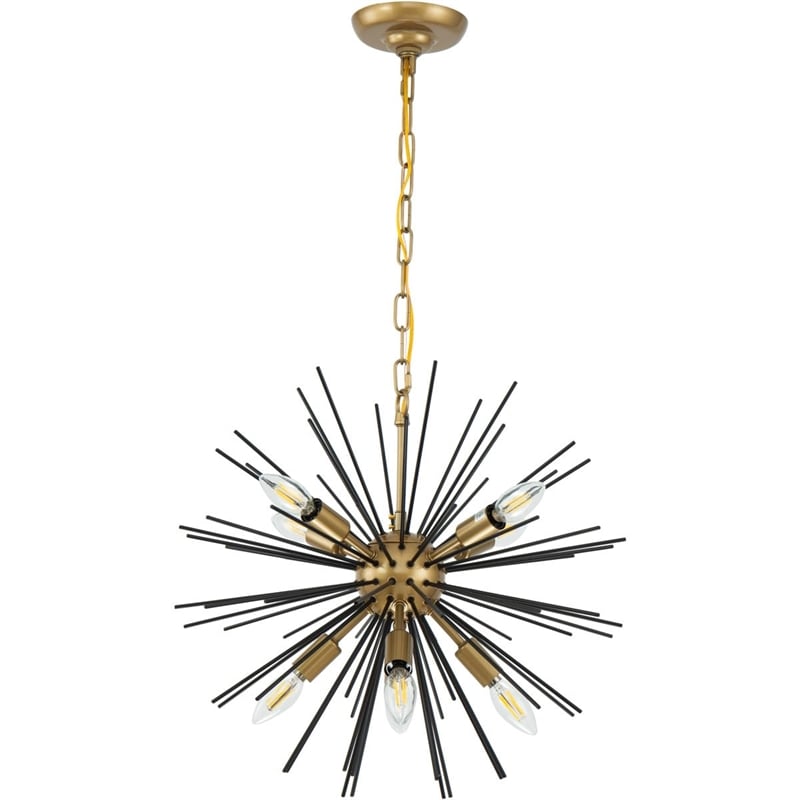 Living District Timber 8-Light Mid-Century Metal Pendant in Brass and Black