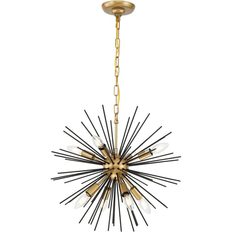 Living District Timber 8-Light Mid-Century Metal Pendant in Brass and Black