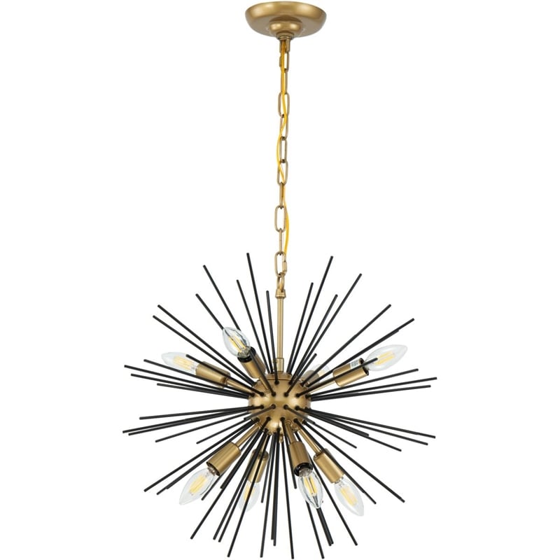 Living District Timber 8-Light Mid-Century Metal Pendant in Brass and Black