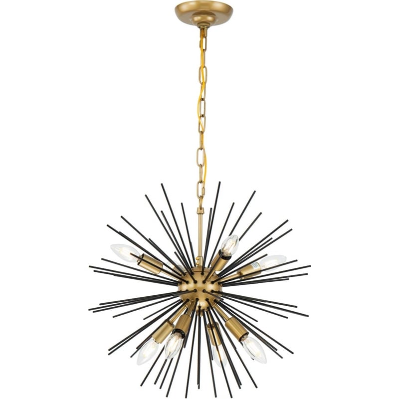 Living District Timber 8-Light Mid-Century Metal Pendant in Brass and Black