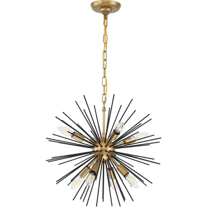 Living District Timber 8-Light Mid-Century Metal Pendant in Brass and Black