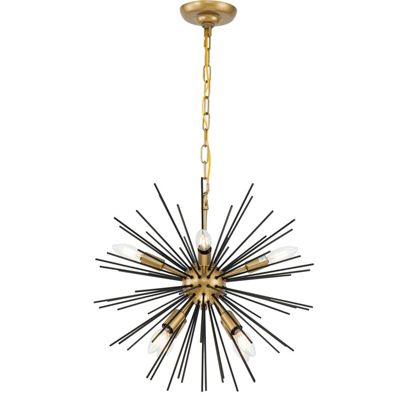 Living District Timber 8-Light Mid-Century Metal Pendant in Brass and Black