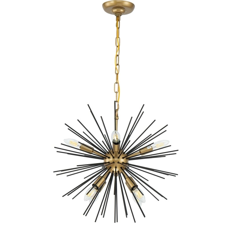 Living District Timber 8-Light Mid-Century Metal Pendant in Brass and Black