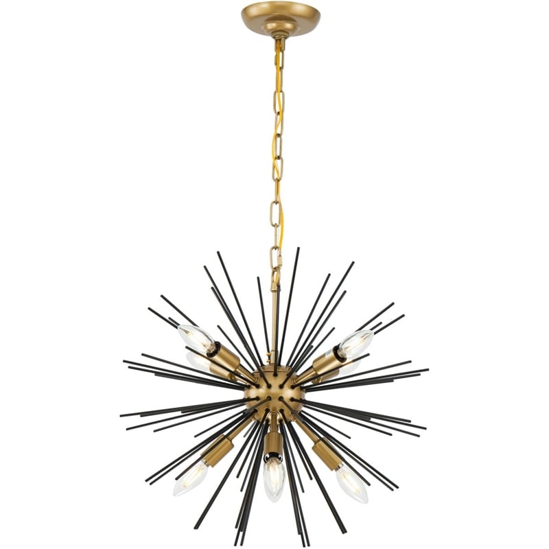 Living District Timber 8-Light Mid-Century Metal Pendant in Brass and Black
